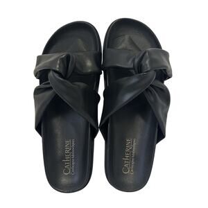 Euro Summer Black Knotted Soft Leather Strap Slides US 9 Catherine Malandrino